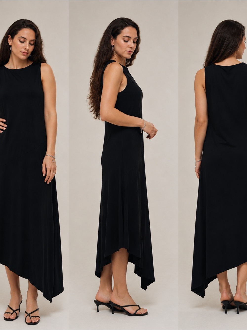 Lilla P Black Asymmetrical Midi/Maxi Dress Size M Minimalist Stretch Knit